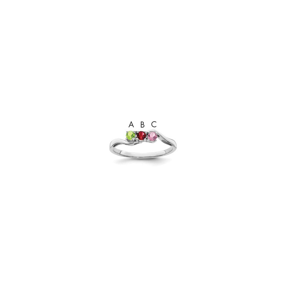 Sterling Silver Rhodium-plated Synthetic 3 Stone Mother's Ring