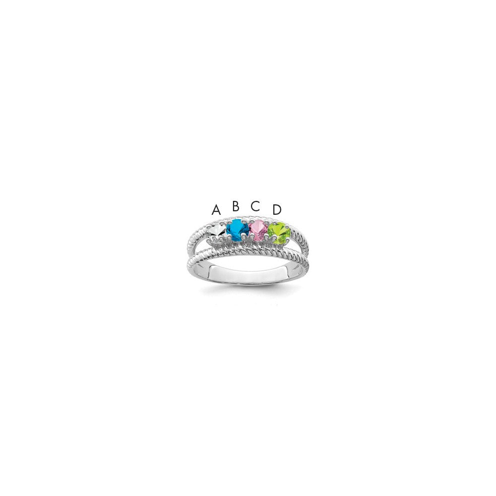 Sterling Silver Rhodium-plated Synthetic 4 Stone Mother's Ring
