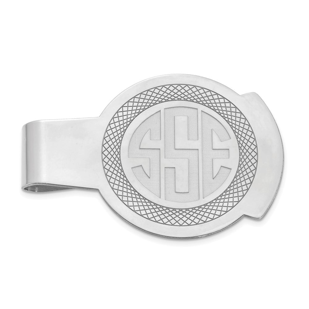 SS/Rhodium-plated Recessed Letter Monogram Round Money Clip