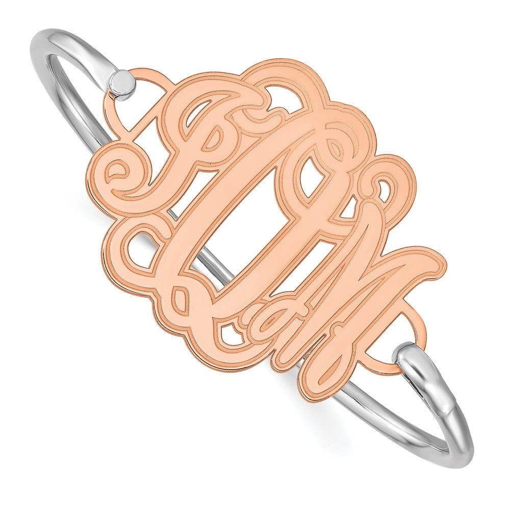 SS/Rose-plated Etched Monogram with Sterling Silver Bangle
