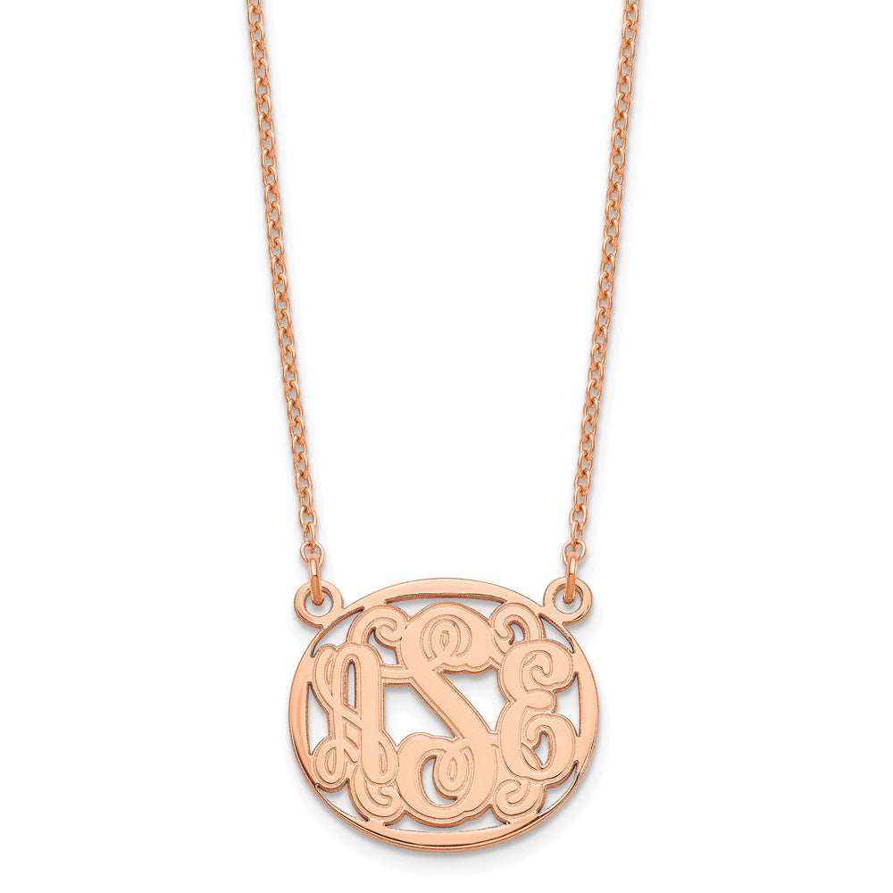 Sterling Silver/Rose-plated Etched Oval Monogram Necklace