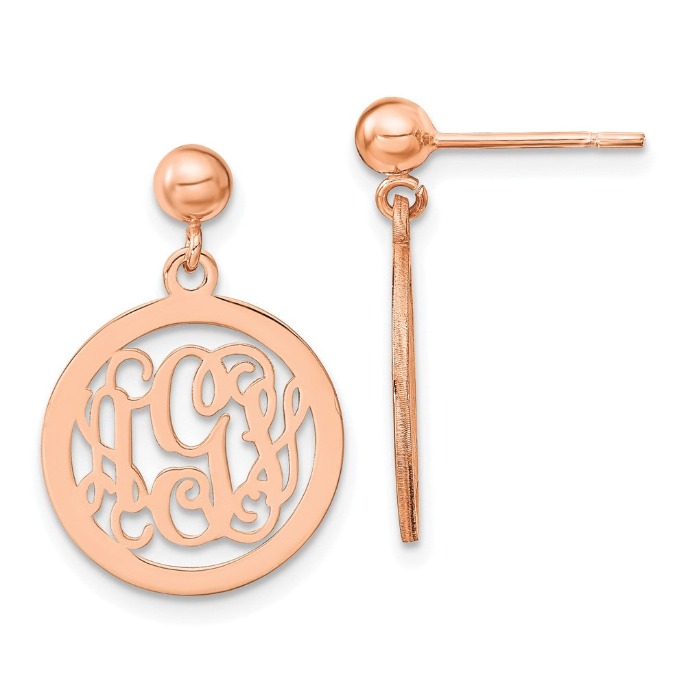 Sterling Silver/Rose-plated Round Monogram Dangle Earrings