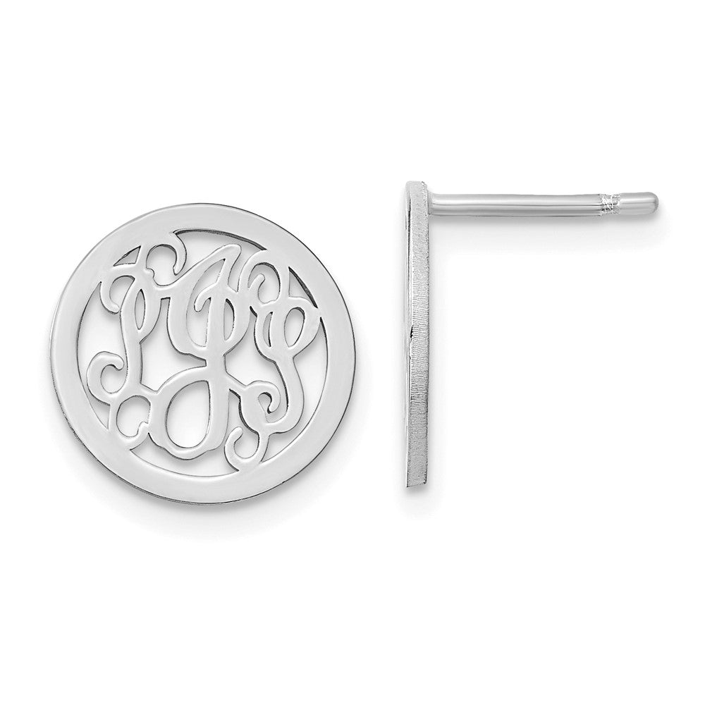 SSilver/Rhodium-plated Small Round Monogram Post Earrings