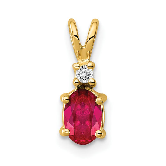 14k 6x4mm Oval Ruby VS Diamond pendant
