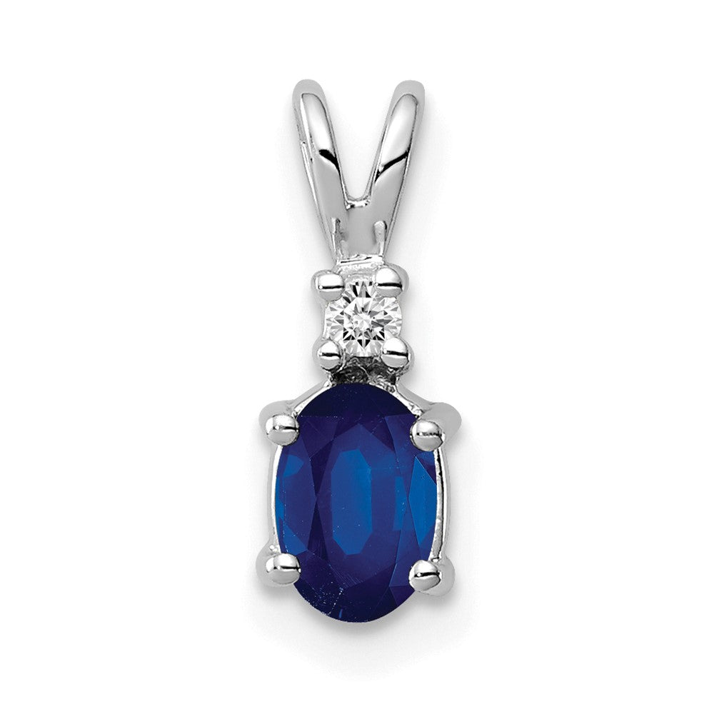 14k White Gold 6x4mm Oval Sapphire A Diamond pendant
