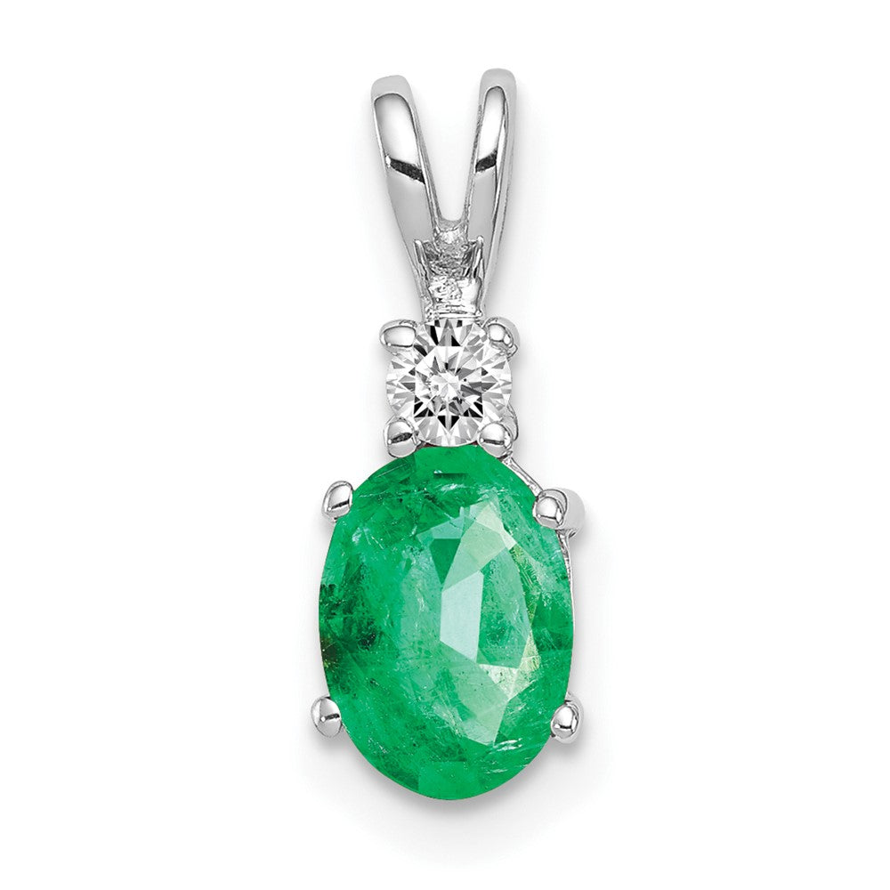 14k White Gold 7x5mm Oval Emerald AAA Diamond pendant