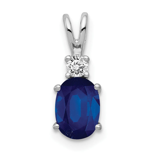 14k White Gold 7x5mm Oval Sapphire AA Diamond pendant