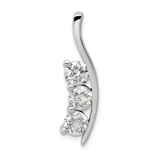 14k White Gold AA Diamond Large Three Stone Curved Bar Pendant