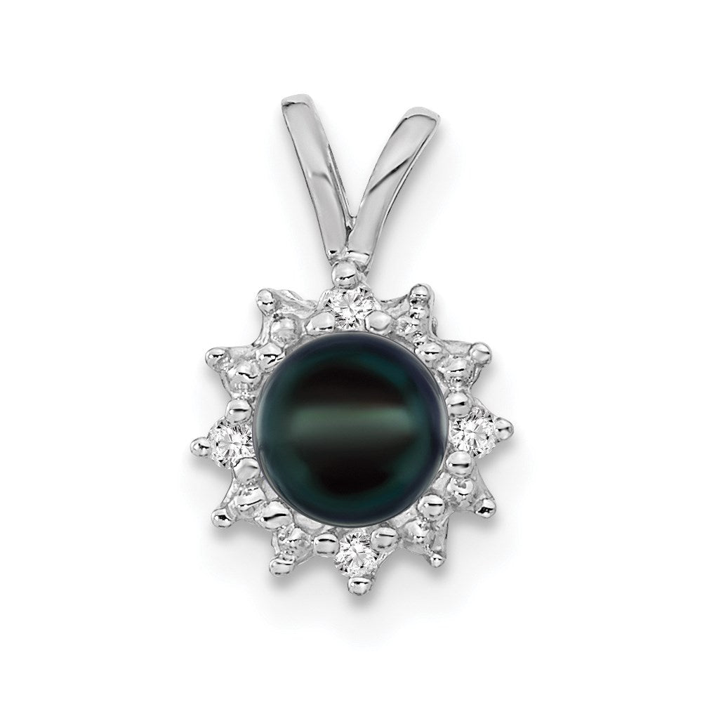 14k White Gold 4-5mm Black FW Cultured Pearl VS Diamond pendant