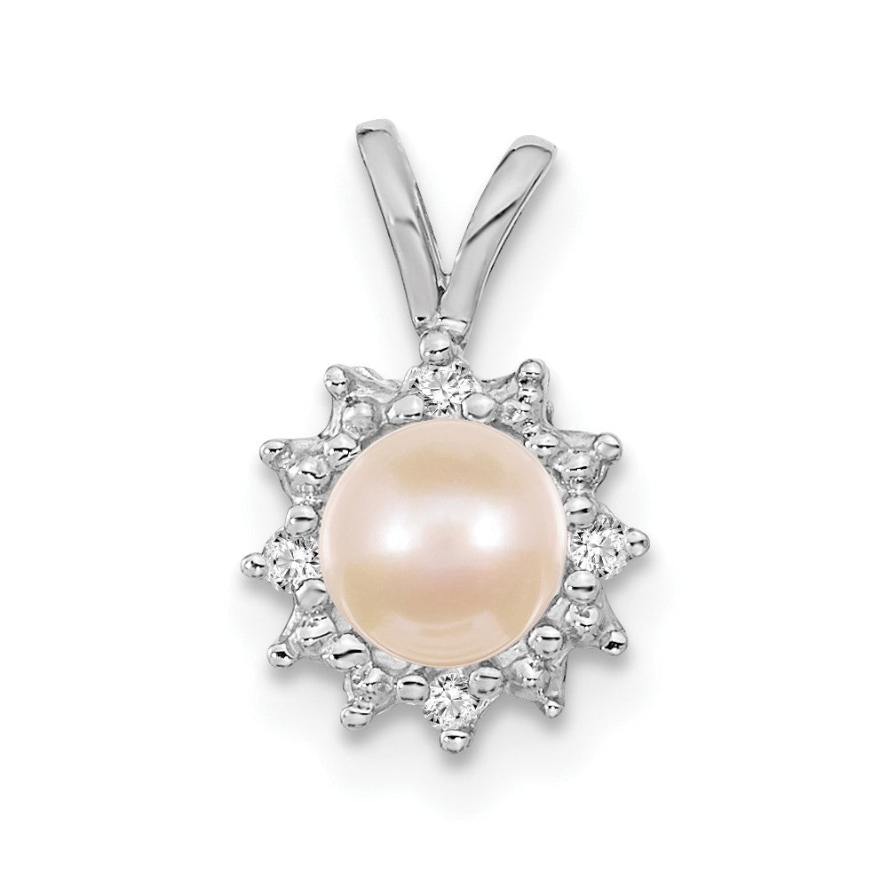 14k White Gold 4-5mm Round Freshwater Cultured Pearl A Diamond Pendant