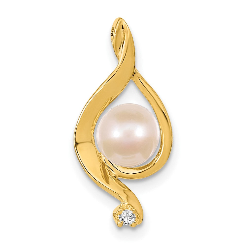 14k 5-6mm White Round Freshwater Cultured Pearl VS Diamond Pendant