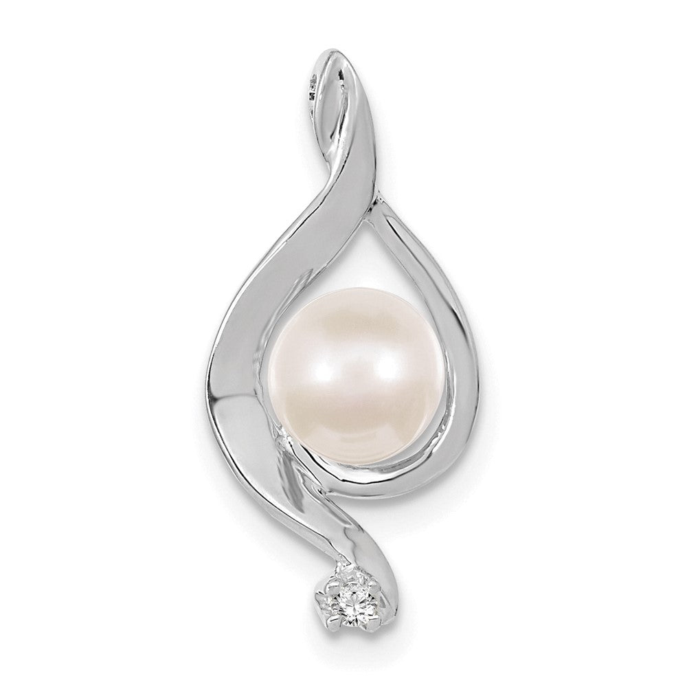 14k White Gold 5-6mm Round Freshwater Cultured Pearl AAA Diamond Pendant