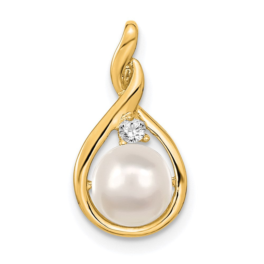 14k 7-8mm White Round Freshwater Cultured Pearl A Diamond Pendant