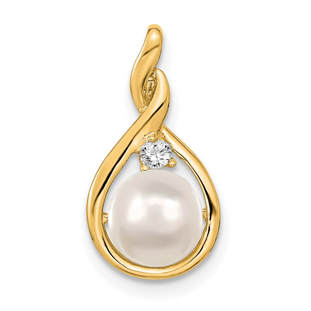 14k 7-8mm White Round Freshwater Cultured Pearl AAA Diamond Pendant