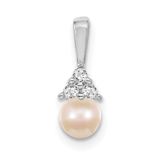 14k White Gold 7mm Round Freshwater Cultured Pearl AAA Diamond Pendant