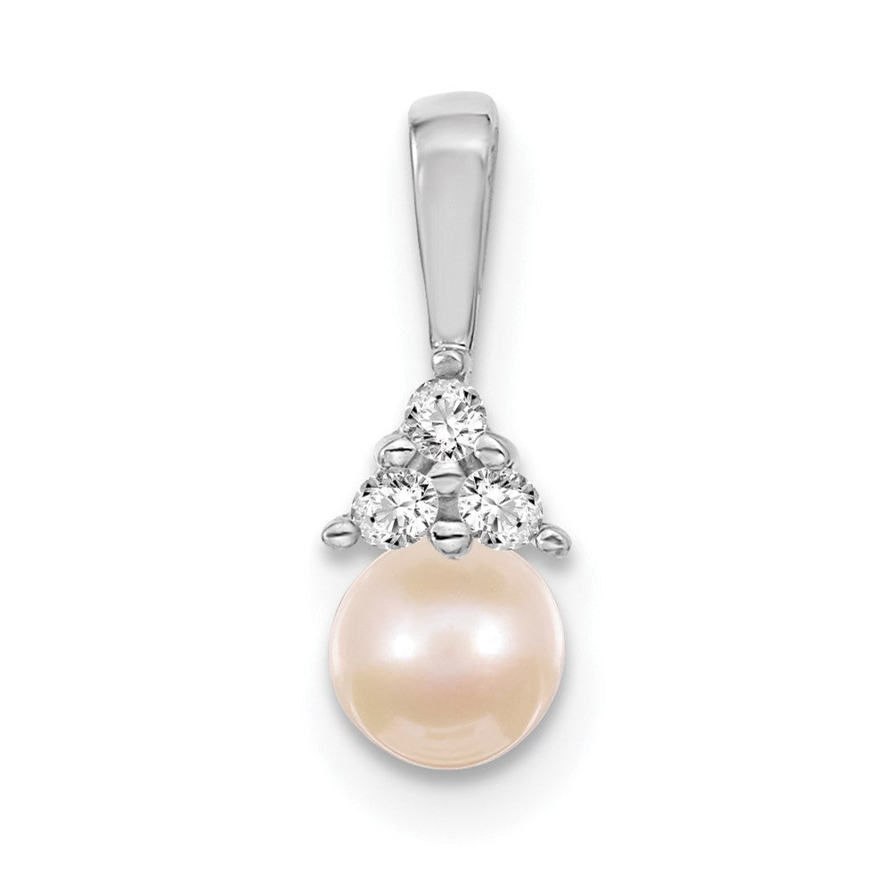 14k White Gold 7mm White Round Freshwater Cultured Pearl AA Diamond Pendant
