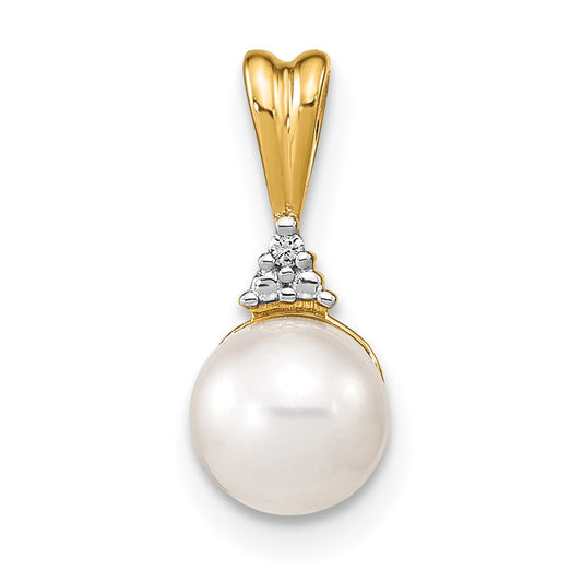 14k 6-7mm White Round FW Cultured Pearl and Diamond Pendant