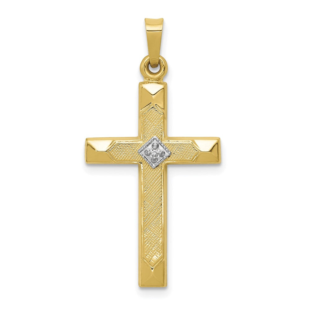 14k Textured and Polished Diamond Cross Pendant