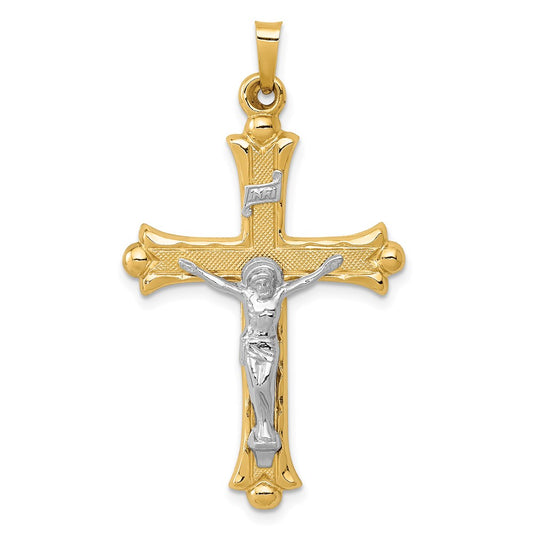 14k Two-Tone Textured and Polished INRI Crucifix Pendant