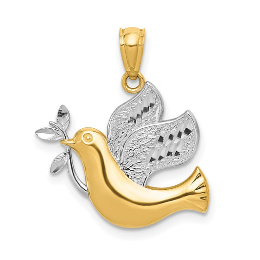 14k w/Rhodium Peace Dove Pendant