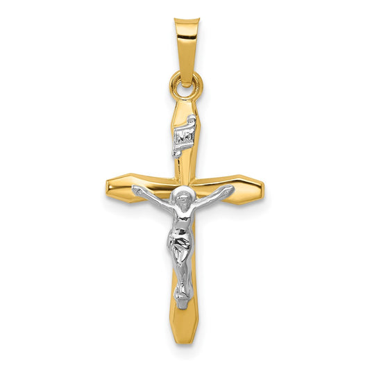 14k Two-tone Polished INRI Crucifix Pendant