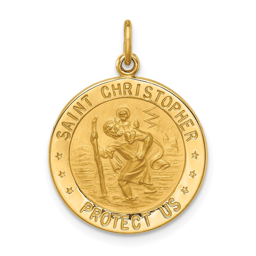 14k Solid Polished/Satin Small Round St. Christopher Medal