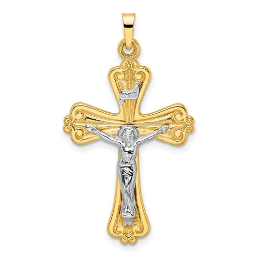 14k Two-tone Polished Solid INRI Crucifix Cross Pendant