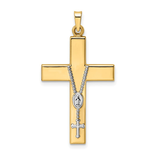 14k Two-tone Polished Hollow Rosary Cross Pendant