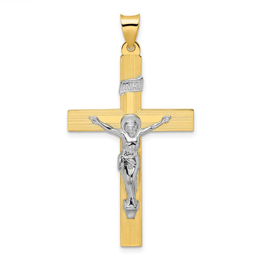 14k Two-tone Polished Solid INRI Crucifix Cross Pendant