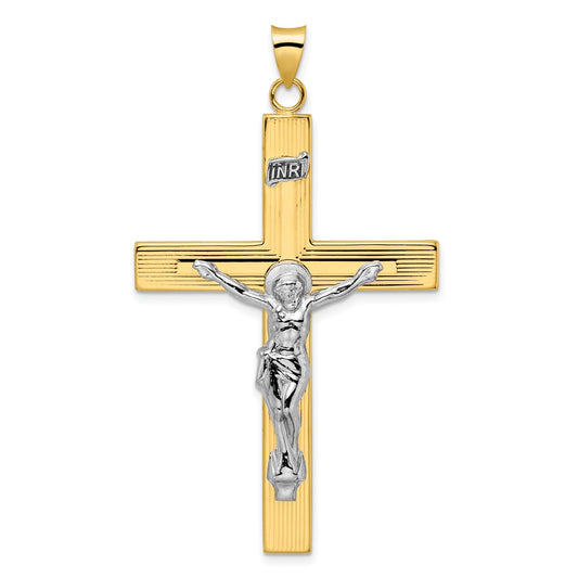 14k Two-tone Polished Solid INRI Crucifix Cross Pendant