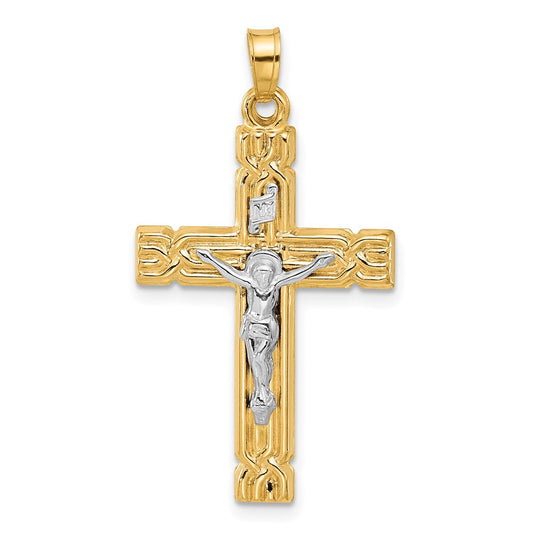 14k Two-Tone Hollow INRI Crucifix Pendent
