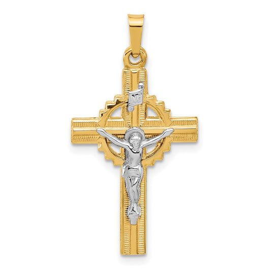 14k Two-Tone Hollow INRI Crucifix Pendent