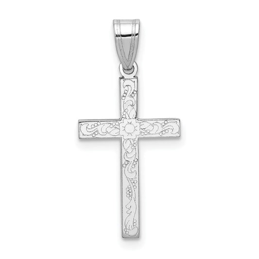14K White Floral Cross Charm