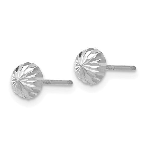 14k White Gold Polished and Diamond-Cut Half Ball Post Earrings