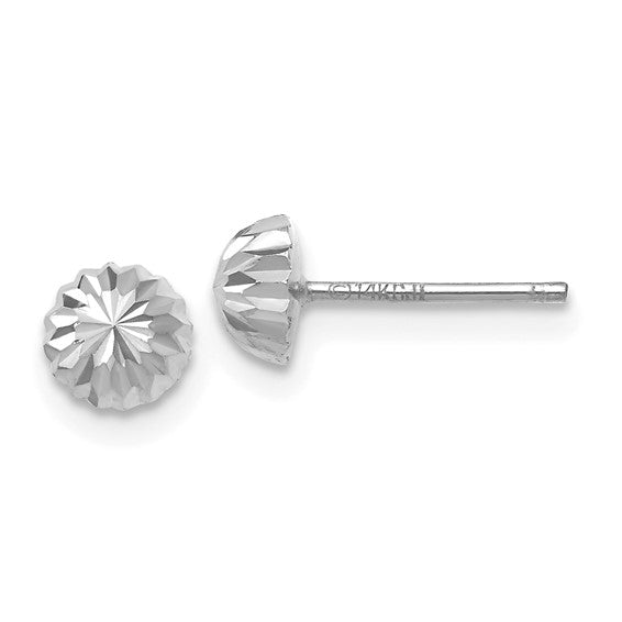 14k White Gold Polished and Diamond-Cut Half Ball Post Earrings