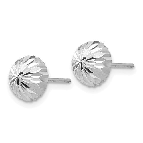 14k White Gold Polished and Diamond-Cut Half Ball Post Earrings