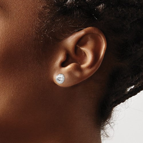 14k White Gold Polished and Diamond-Cut Half Ball Post Earrings