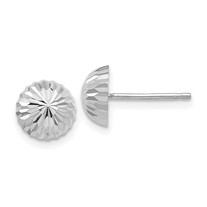 14k White Gold Polished and Diamond-Cut Half Ball Post Earrings