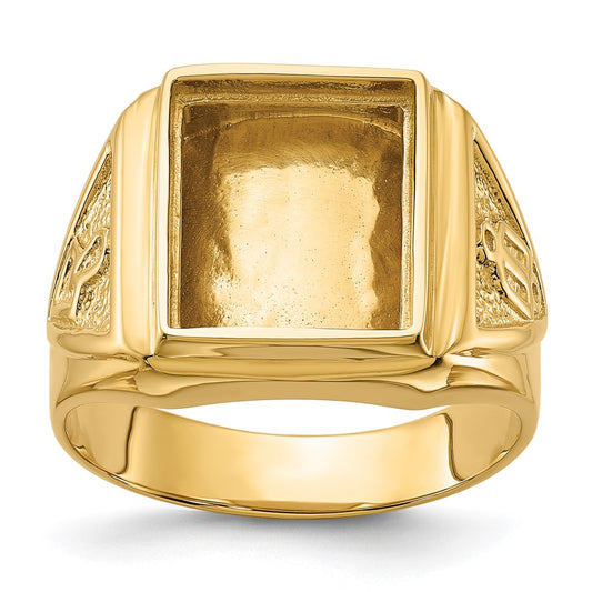 14k Men's Polished and Textured Masonic Ring Mounting