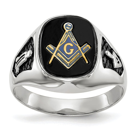 14k White Gold Men's Polished and Textured Masonic Ring Mounting