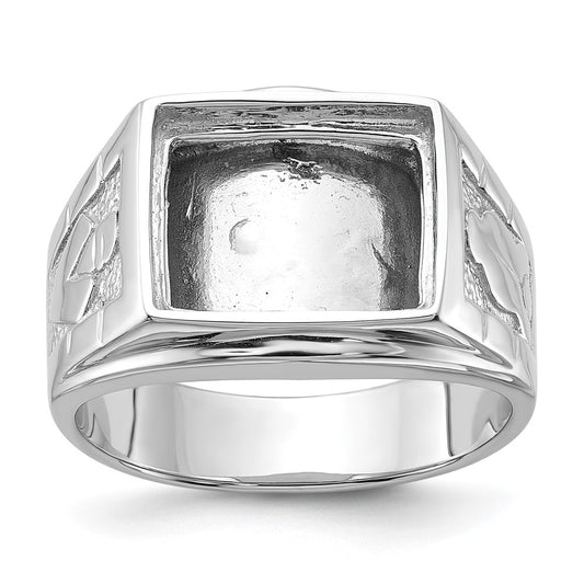14k White Gold Men's Polished and Textured Masonic Ring Mounting