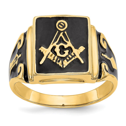 14k Men's Polished and Textured (No Enamel) Masonic Ring