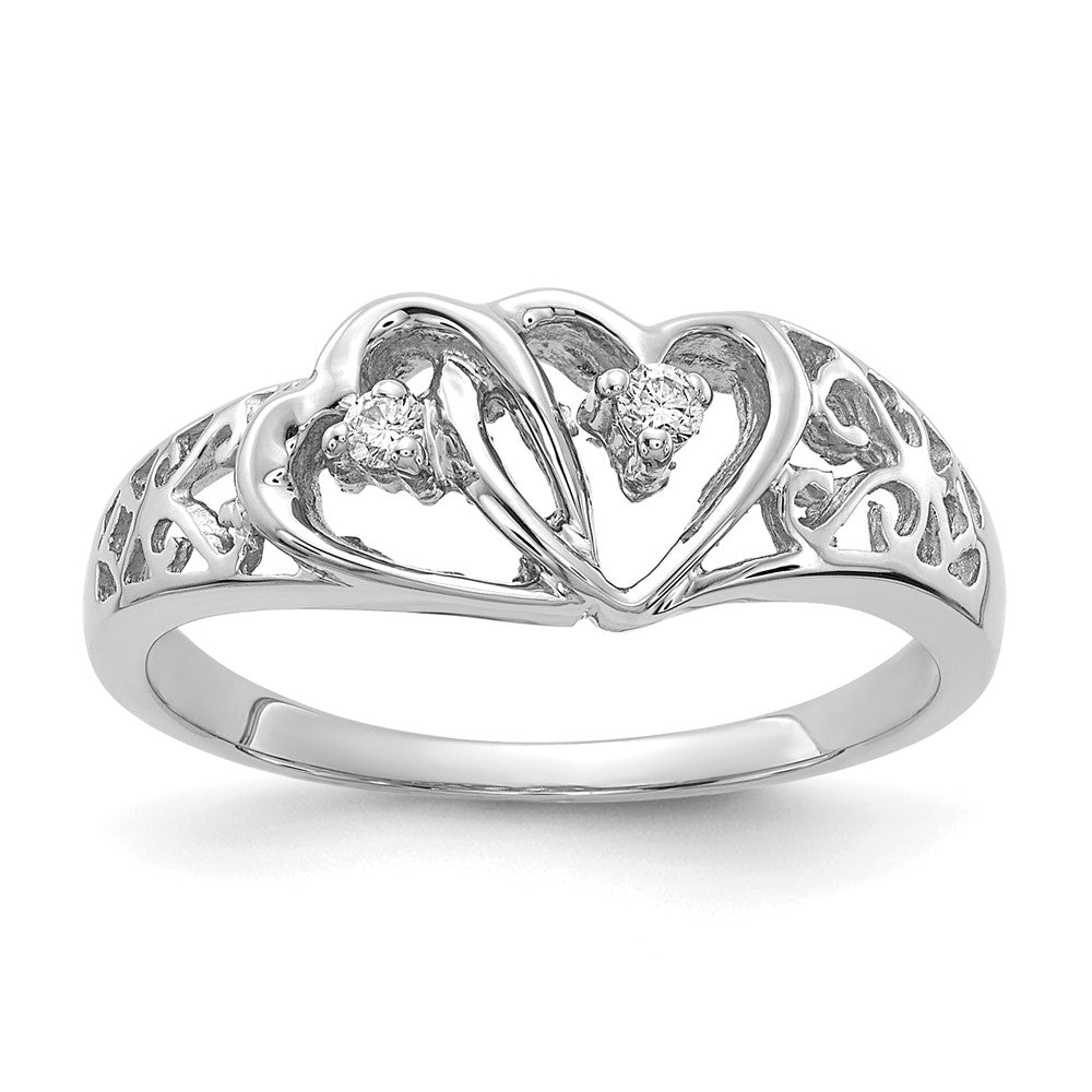 14k White Gold AAA Diamond heart ring
