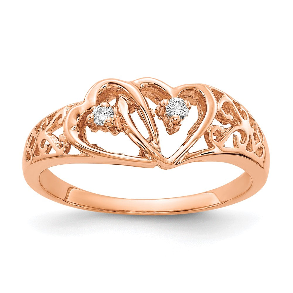 14k Rose Gold AAA Diamond heart ring