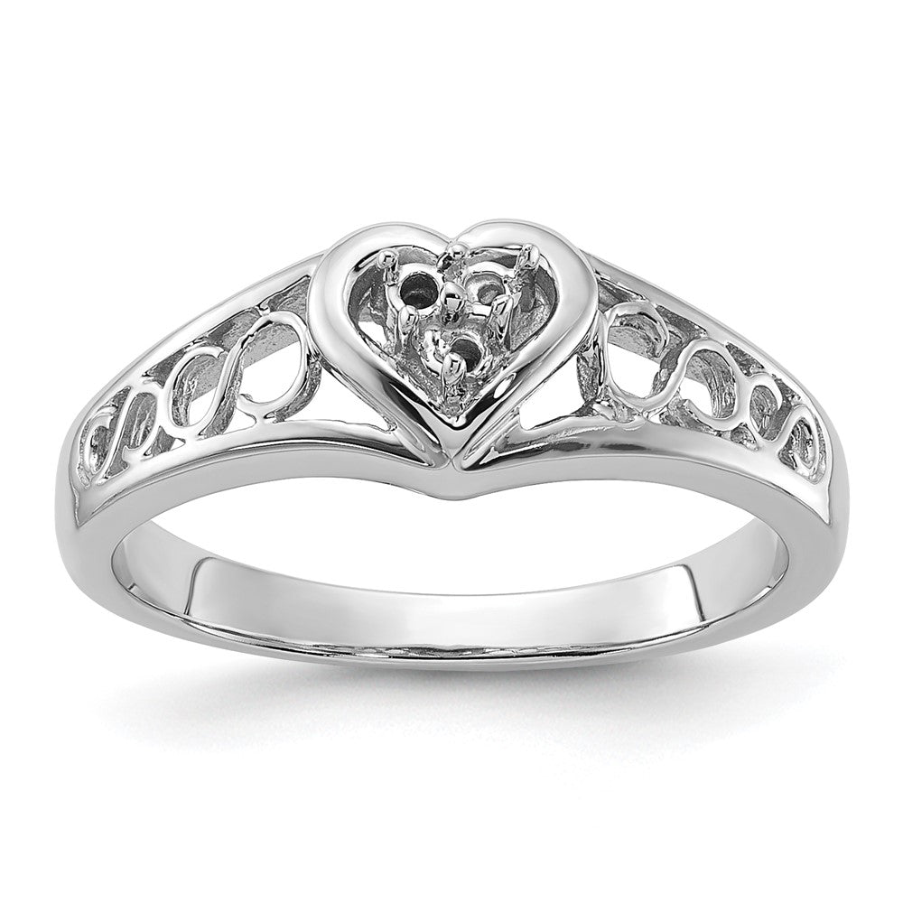 14k White Gold Polished .05ct. Diamond Heart Ring Mounting