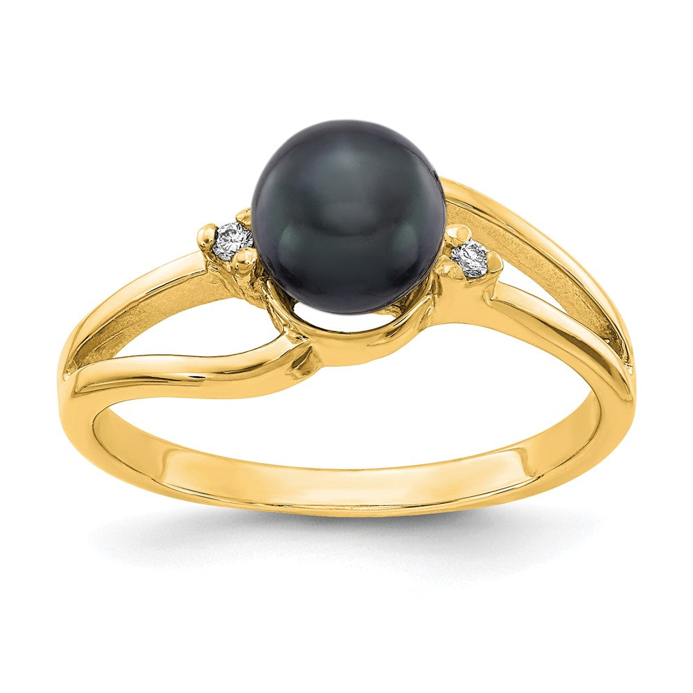 14k 6mm Black FW Cultured Pearl AA Diamond ring