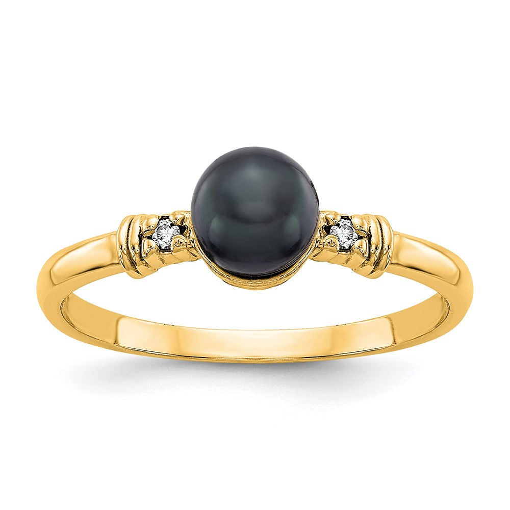 14k 5mm Black FW Cultured Pearl A Diamond ring
