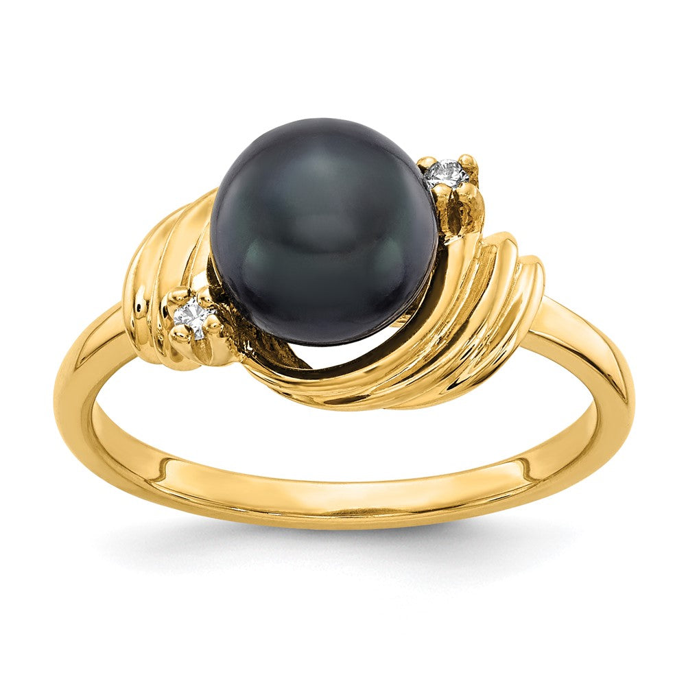 14k 7mm Black FW Cultured Pearl AAA Diamond ring