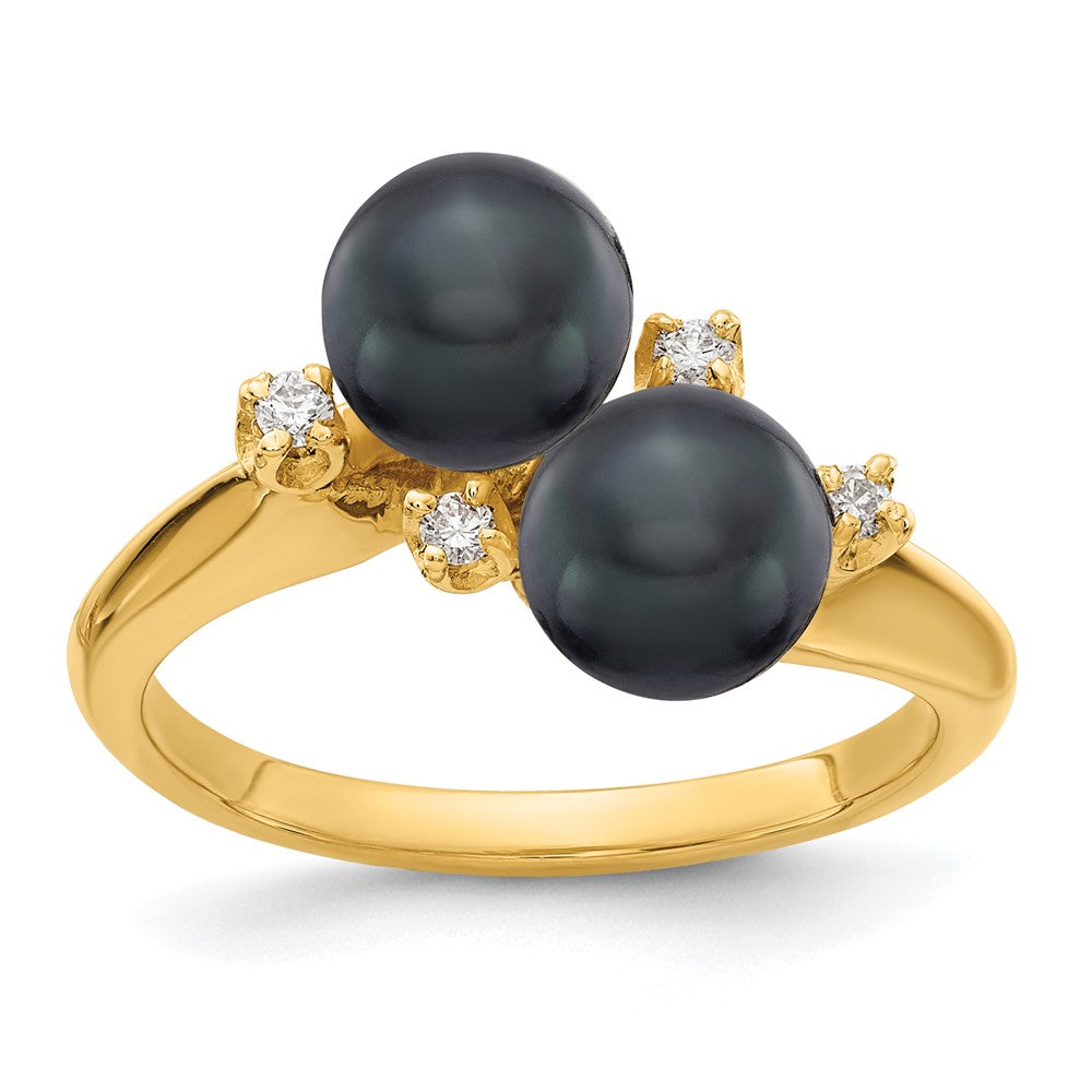 14k 6mm Black FW Cultured Pearl AAA Diamond ring