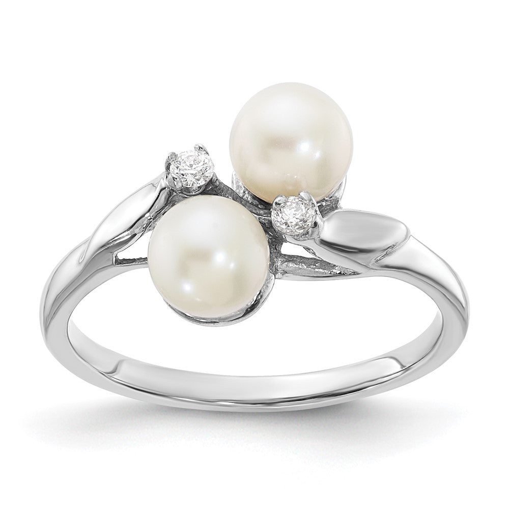 14k White Gold 5mm FW Cultured Pearl AA Diamond ring